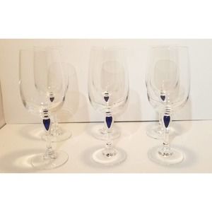 Courvoisier Cobalt Blue Teardrop Stem Crystal Glasses 6.5" Etched Bottom